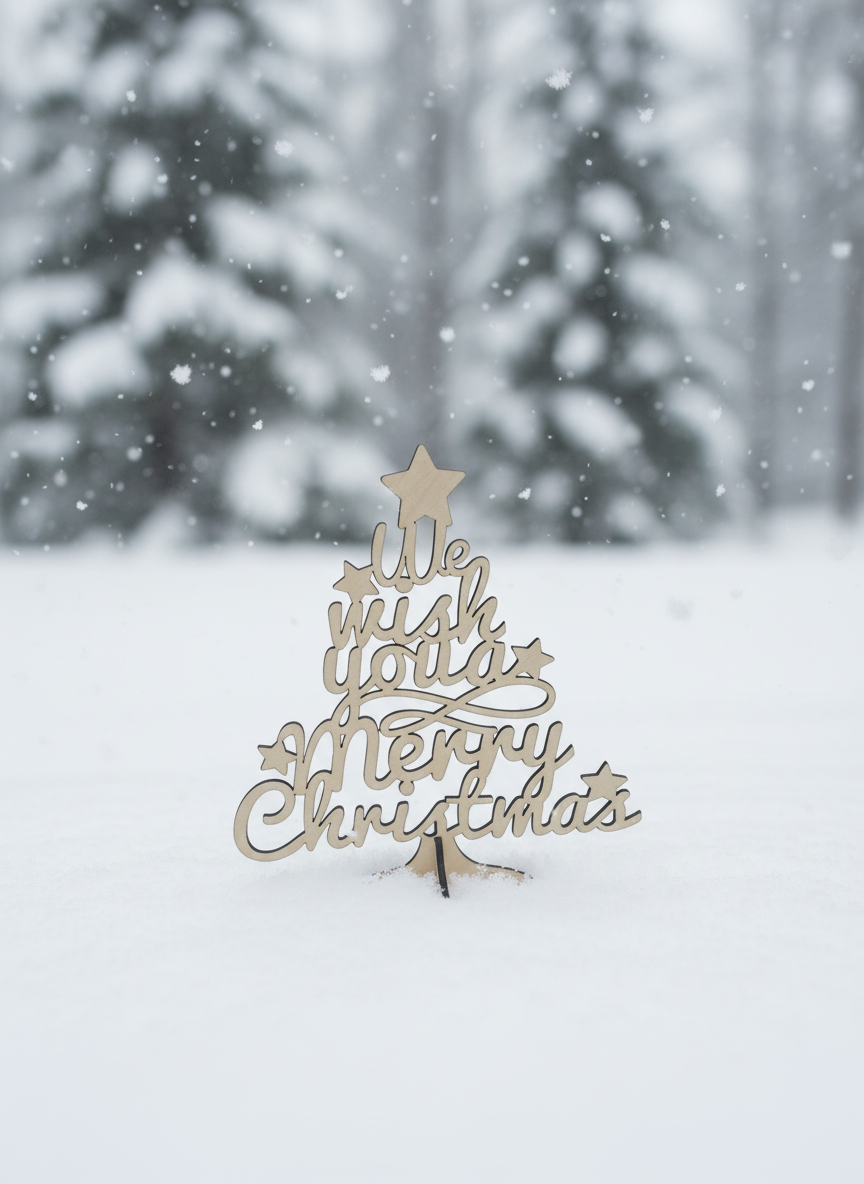 Holz-Deko „We Wish You a Merry Christmas“ – Weihnachtsbaum Aufsteller